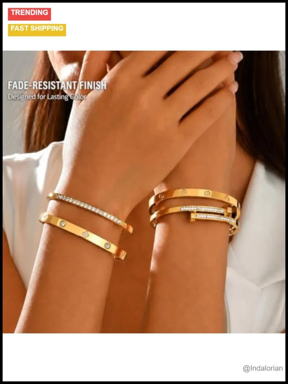 Gold Plated Bangle Bracelet Set Stainless Steel Hinged Stackable